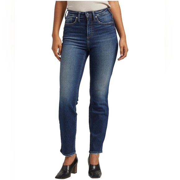 Silver Jeans Avery Straight Leg Dark Wash High Waisted Rise Stretchy Size 27 - Picture 1 of 12